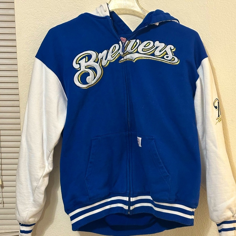 Stitches Athletic gear Brewers hooded full zip sweatshirt jacket pockets Large